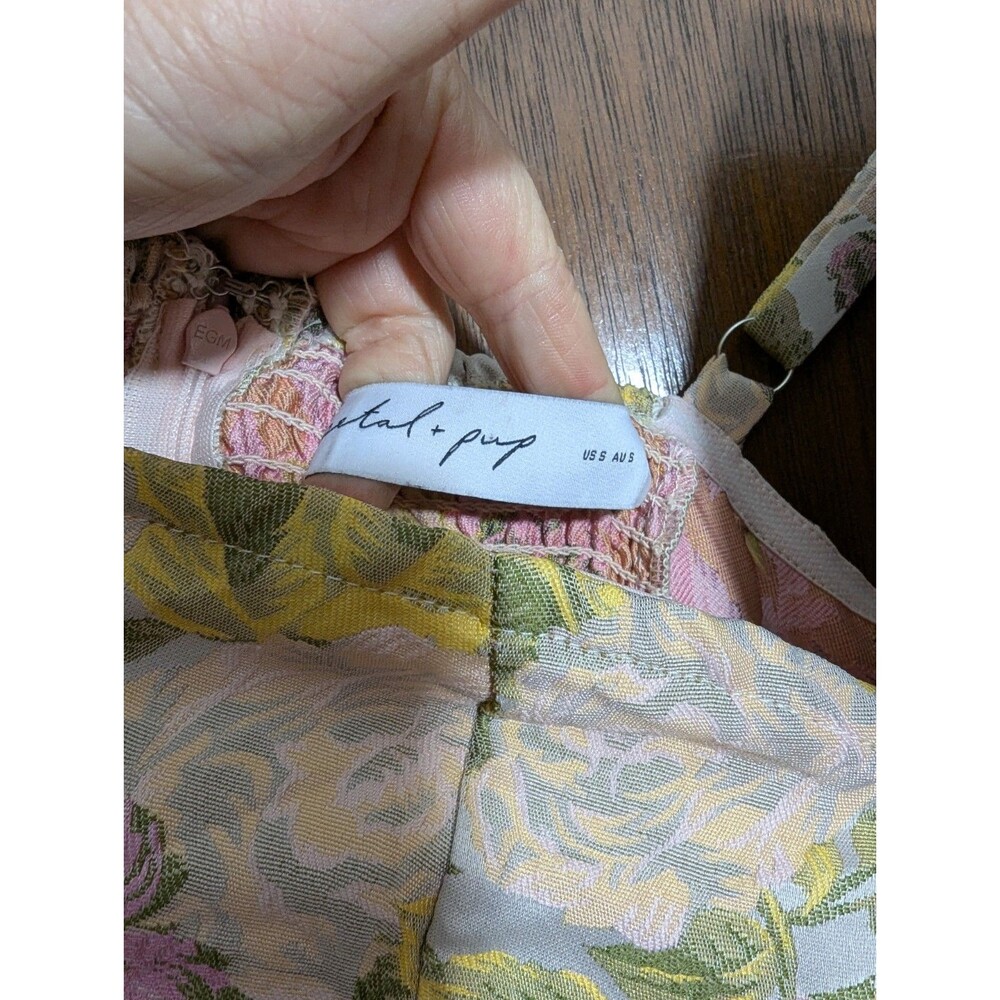 Petal + Pup Floral Brocade Maxi Dress S Small Pink Yellow Bow One Shoulder Pocke - Picture 5 of 9